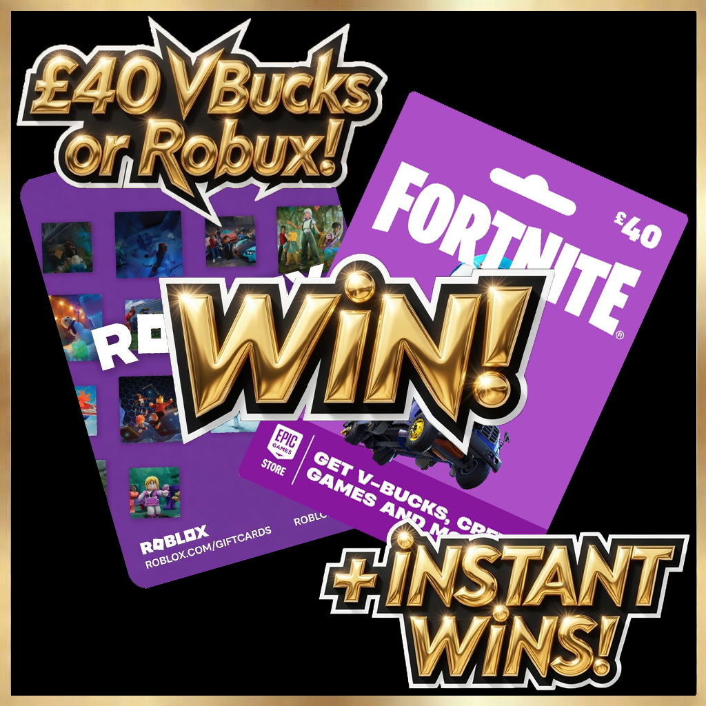 Win! V-Bucks / Robux Gift Card! + Chance at £65 worth of INSTANT PRIZES